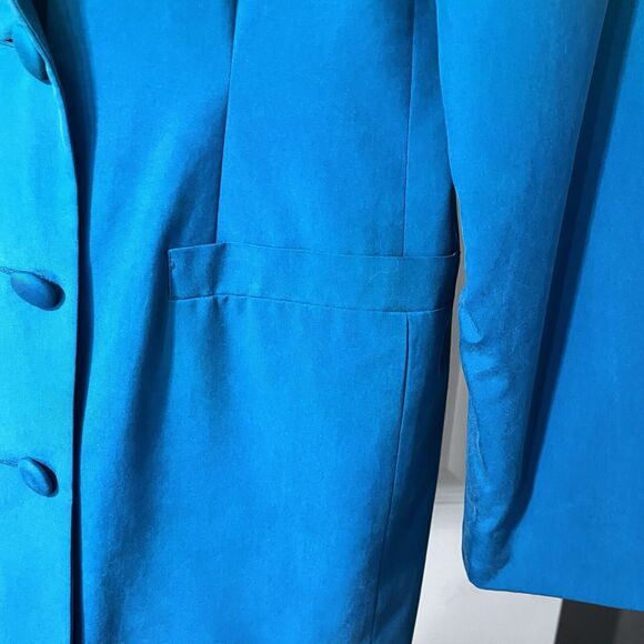 EN Avance Womens Blazer 100% Silk Teal SZ 16 Double Breasted Sophisticated Lux - Picture 6 of 11